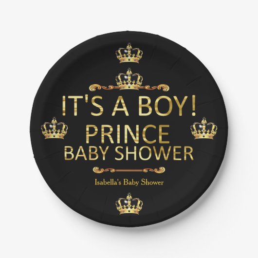 Royal Black Gold Prince Baby shower is een jongen Papieren Bordje (Voorkant)