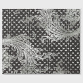 Royal Black Hearts Baroque Silver Hearts Grey Cadeaupapier (Vlak)