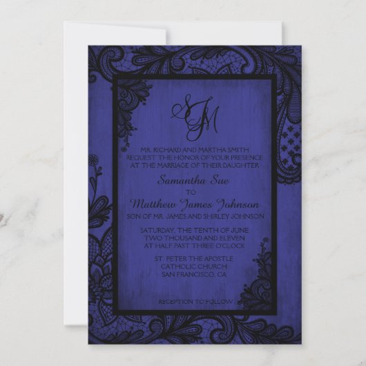 Royal Black Lace Gothic Wedding Invitation Kaart (Voorkant)