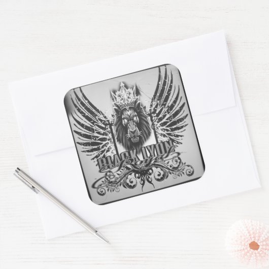 Royal black Lyon  Vierkante Sticker (Envelop)