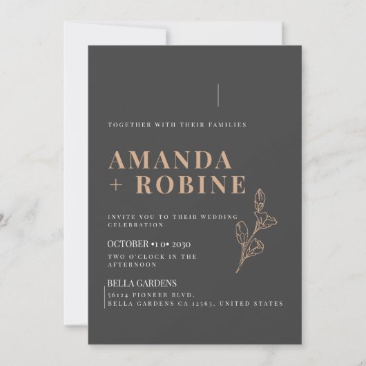 Royal Black Minimalist Wedding Invitation Kaart (Voorkant)