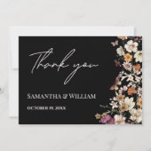 Royal Black Pastel Boho Wildflower Modern Wedding Bedankkaart (Voorkant)