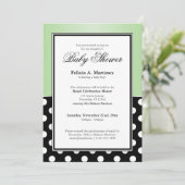 Royal Black Polka Dot Green Baby shower Invitation Kaart (Staand voorkant)