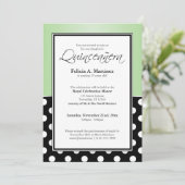 Royal Black Polka Dot Green Quinceañera Kaart (Staand voorkant)