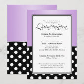 Royal Black Polka Dot Paars Quinceañera Kaart (Voorkant / Achterkant)