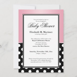 Royal Black Polka Dot Pink Baby Shower-uitnodiging Kaart