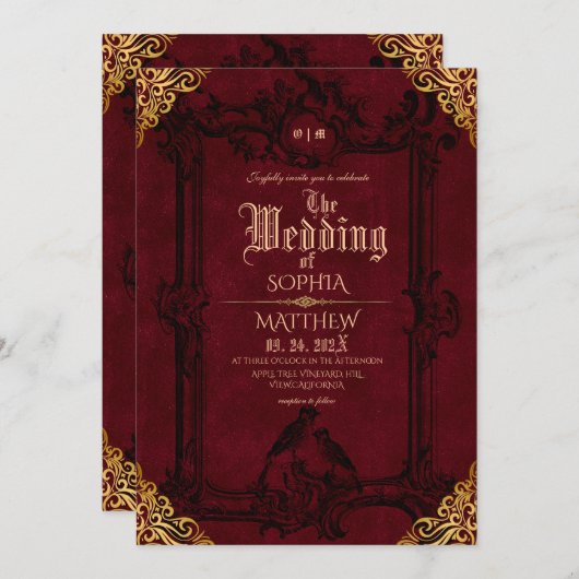 Royal Black Red Fantasy Medieval Wedding Kaart (Voorkant / Achterkant)