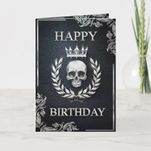 Royal Black & Silver King of the Dead Birthday Kaart