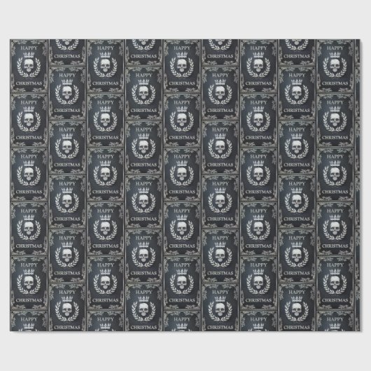 Royal Black & Silver King of the Dead Kerstmis Cadeaupapier (Vlak)