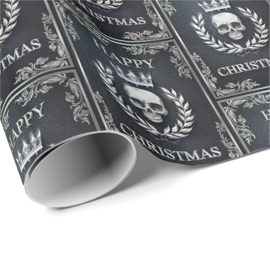 Royal Black & Silver King of the Dead Kerstmis Cadeaupapier (Rol Hoek)