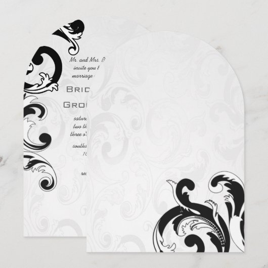 Royal Black Swirls Wedding Invitations Kaart (Voorkant / Achterkant)