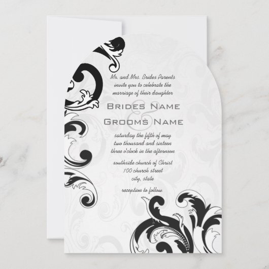 Royal Black Swirls Wedding Invitations Kaart (Achterkant)
