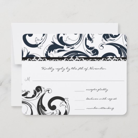 Royal Black Swirls Wedding RSVP (Achterkant)