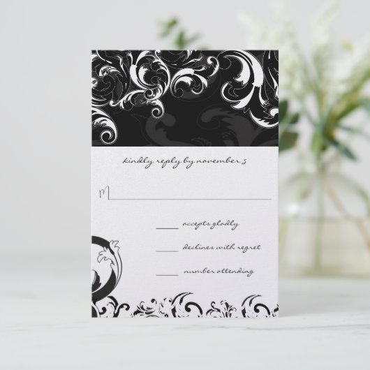 Royal Black Swirls Wedding RSVP (Staand voorkant)