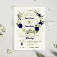 Royal blauw beige bloemen botanische bruiloft