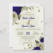 Royal blauw beige bloemen botanische bruiloft kaart (Voorkant)