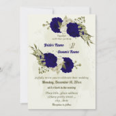 Royal blauw beige bloemen botanische bruiloft kaart (Voorkant)