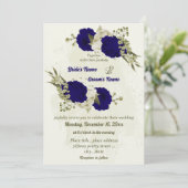 Royal blauw beige bloemen botanische bruiloft kaart (Staand voorkant)