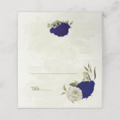 Royal blauw beige bloemen botanische bruiloft plaatskaartje (Buitenkant ongevouwen)