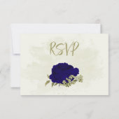 Royal blauw beige bloemen botanische bruiloft RSVP kaartje (Achterkant)