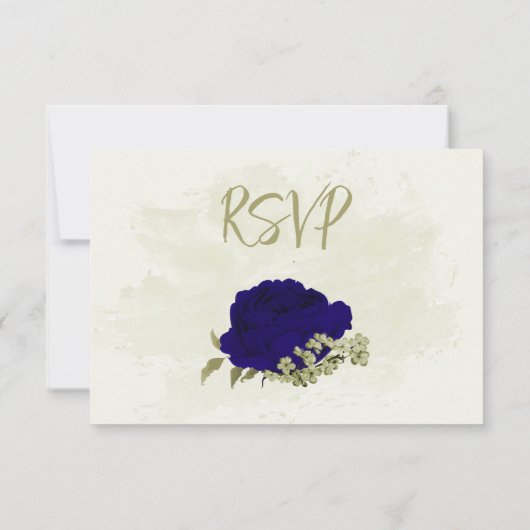 Royal blauw beige bloemen botanische bruiloft RSVP kaartje (Achterkant)