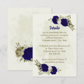 Royal blauw beige bloemen bruiloft details informatiekaartje (Voorkant / Achterkant)
