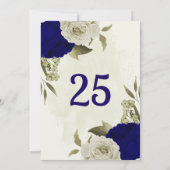 Royal blauw beige bloemen tafel nummer kaart (Achterkant)