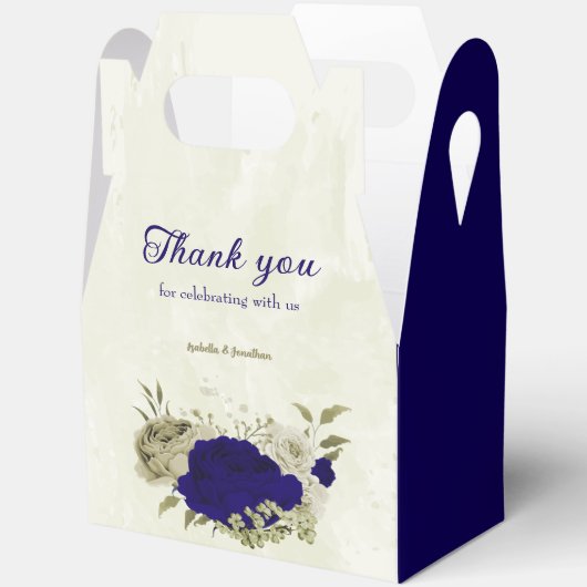Royal blauw beige bloemenbruiloft bedankdoosjes (Open)