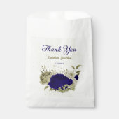 Royal blauw beige bloemenbruiloft bedankzakje (Voorkant)