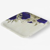 Royal blauw beige bloemenbruiloft papieren bordje (Gebogen)