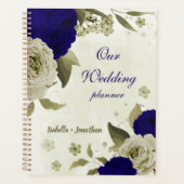 Royal blauw beige bloemenbruiloft planner (Voorkant)