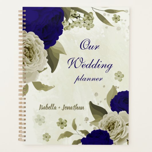 Royal blauw beige bloemenbruiloft planner (Voorkant)