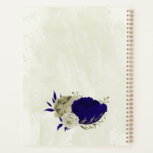 Royal blauw beige bloemenbruiloft planner (Achterkant)