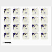 Royal blauw beige bloemenbruiloft vierkante sticker (Vel)