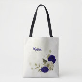 Royal blauw beige floral tote bag (Voorkant)