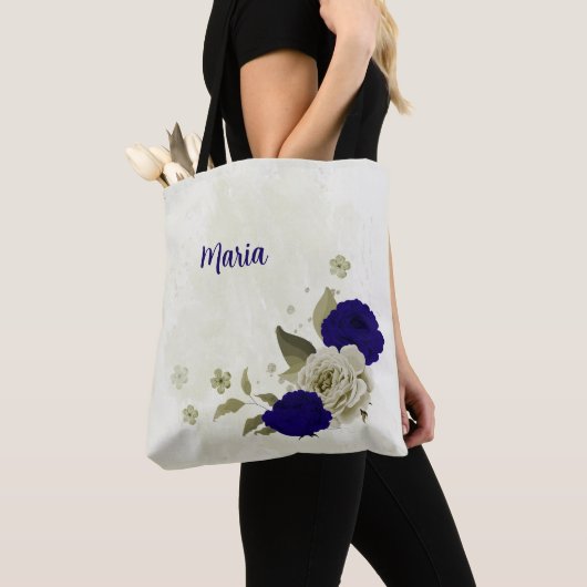 Royal blauw beige floral tote bag (Dichtbij)