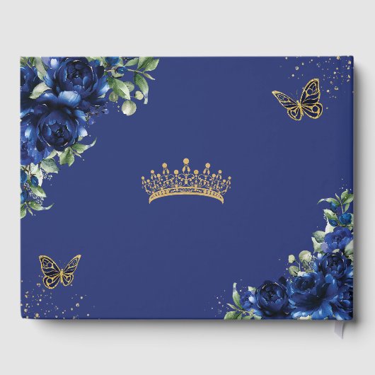 Royal Blauw Bloemen Goud Prinses Jurk Quinceanera Gastenboek (Achterkant)