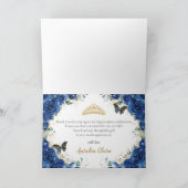 Royal Blauw Bloemen Goud Quinceanera Prinses Jurk Bedankkaart (Binnen)