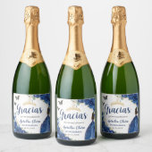 Royal Blauw Bloemen Prinses Jurk Goud Quinceañera Sparkling Wijnetiket (Flessen)