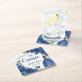 Royal Blauw Bloemen Prinses Zilver Quinceañera Kartonnen Onderzetters (Insitu)