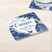 Royal Blauw Bloemen Prinses Zilver Quinceañera Kartonnen Onderzetters (Schuin)