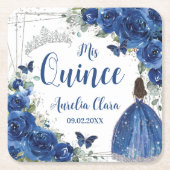 Royal Blauw Bloemen Prinses Zilver Quinceañera Kartonnen Onderzetters (Voorkant)