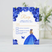 Royal Blauw en Goud Blond Hair Princess RSVP Kaartje (Staand voorkant)