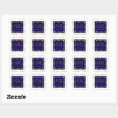 Royal blauw en goud monogram geometrisch vierkante sticker (Vel)