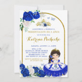 Royal Blauw en Goud Presentacinón De Tres Años Kaart (Voorkant)