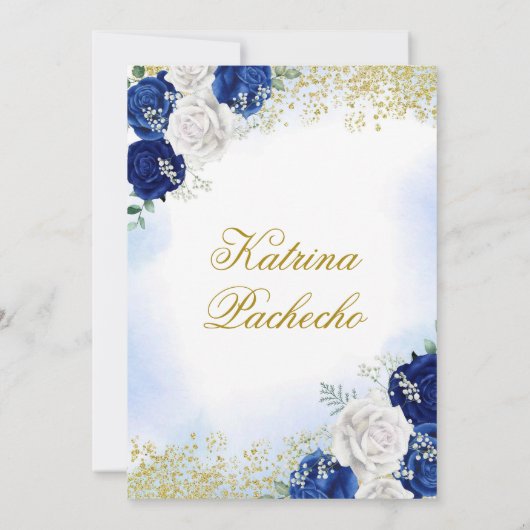 Royal Blauw en Goud Presentacinón De Tres Años Kaart (Achterkant)