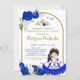 Royal Blauw en Goud Presentacinón De Tres Años Kaart