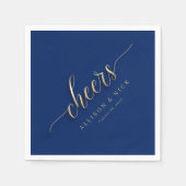 Royal Blauw en Goud Proost Bruiloft Servetten (Voorkant)