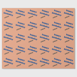 Royal blauw en perzik gelukkige verjaardag cadeaupapier