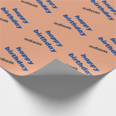 Royal blauw en perzik gelukkige verjaardag cadeaupapier (Hoek)